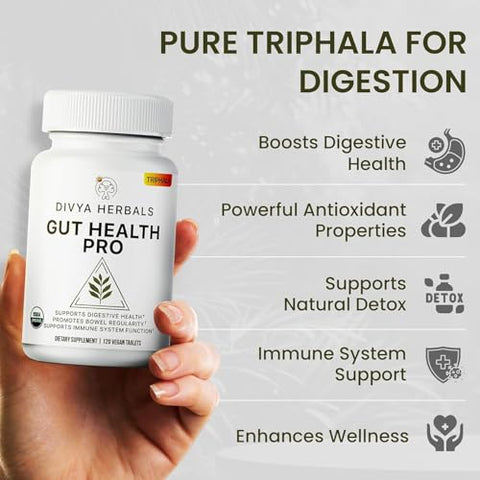 Divya Herbals - Suplemento Gut Health Pro | Comprimidos Orgânicos de Triphala 600mg | Detox Intestinal para Mulheres