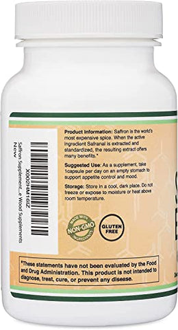 Double Wood Supplements - Suplemento de Açafrão para Concentração – Cápsulas Veganas de Extrato de Açafrão 88,5mg (210 Unidades) Supressor Leve de Apetite para Gerenciamento Saudável de Peso (Promove Saúde dos Olhos, Retina e Lentes)