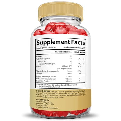 Justified Laboratories - Speedy Keto Gummies Extreme 2000MG – Fórmula Avançada de Gomas de Vinagre de Maçã com Romã e Beterraba em Pó B12 Vegan Non GMO 60 Gummys