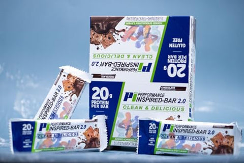 PERFORMANCE INSPIRED - Performance Inspired Nutrition – Barra de Proteína 2.0 – 20g Proteína – 6g Fibra – 4g MCTs – 1 Bilhão CFU Probióticos – 1g Prebióticos – Sem Glúten – Barra de 70g – Chocolate