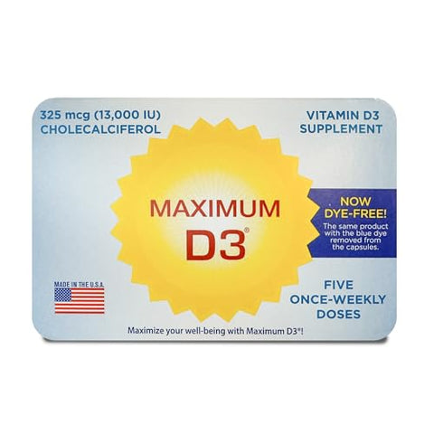 Maximum D3 - Caixa de 13.000 UI, 60 Cápsulas Total (12 Cartelas/Caixa x 5 Cápsulas por Cartela), Fornecimento de 60 Semanas [Embalagem Pode Variar]