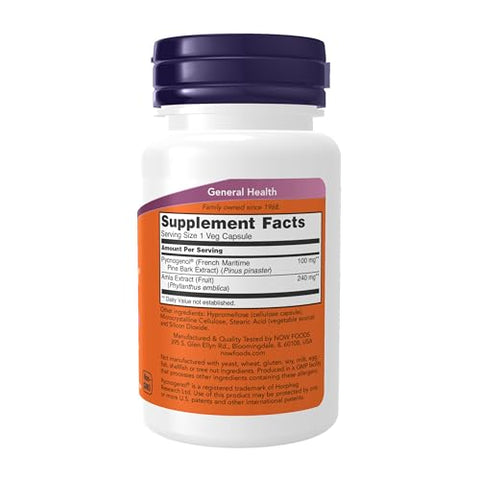 Supplements, Pycnogenol 100 mg com Amla – 60 Cápsulas Vegetais - NOW Foods