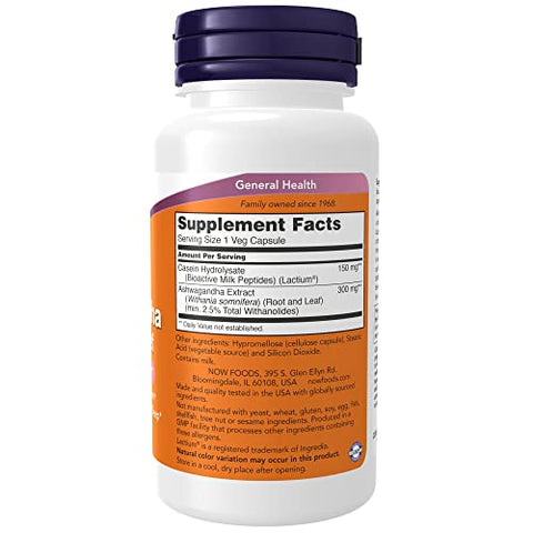 Suplementos, Alívio do Estresse com Ashwagandha, Suporte para Humor e Sono*, com Lactium® Clinicamente Estudado, Promove Relaxamento e Sono Repousante*, 60 Cápsulas Vegetais - NOW Foods