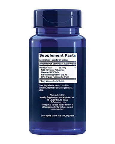 Optimized Fucoidan com Maritech 926 – Suplemento de Fucoidan – Wakame Selvagem Colhida do Oceano para Suporte à Saúde Imunológica – Não-OGM, Sem Glúten, Vegetariano – 60 cápsulas - Life Extension