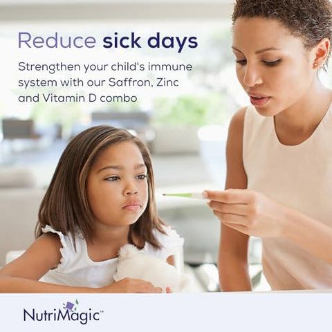 NutriMagic - Kids Brain Booster 2 em 1 Multivitamínico Nootrópico para Foco, Memória, Atenção, Humor – Gomas de Extrato de Açafrão Suplemento para Saúde Cerebral com Vitamina D3, B6, B12, Zinco, 60 Veganas