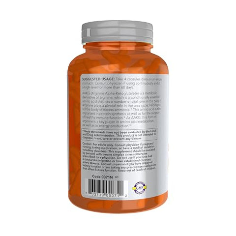 NOW Foods - NOW Sports Nutrition AAKG 2200 – Aminoácidos em Cápsulas Vegetais 180 Unidades