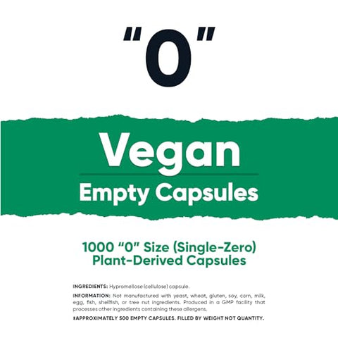 Cápsulas Vazias Tamanho 0 Vegan – 1.000 Cápsulas Vegetais Transparentes – Certificado Kosher, Certificado Halal, Não-OGM, Livre de Soja, Livre de Glúten, Vegetariano - Nutricost