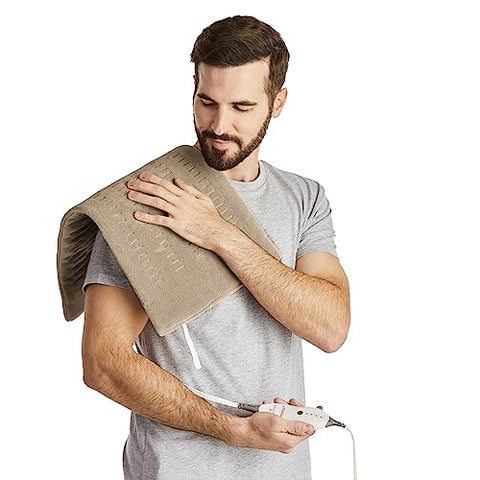 Aquecedor Sunbeam para Alívio de Dor nas Costas, Pescoço, Cólicas Menstruais e Ombros com Armazenamento Compacto e Desligamento Automático, XL Grande 12 x 24, Bege