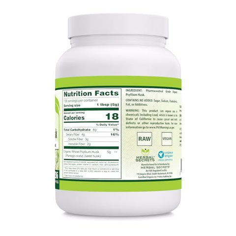 Psyllium Husk Orgânico USDA em Pó 24 oz | 5g por Porção | 136 Porções | Livre de Transgênicos | Sem Glúten | Fabricado nos EUA - Herbal Secrets