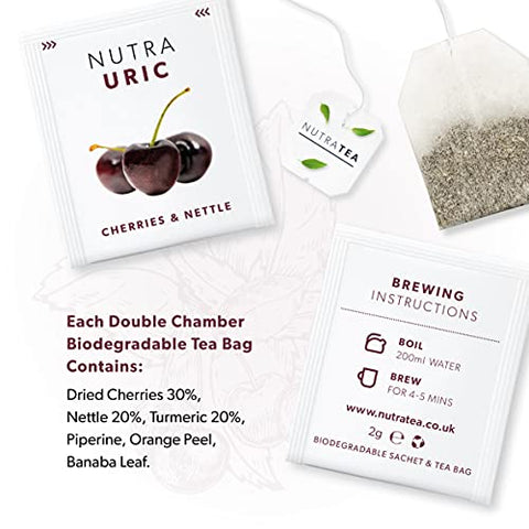 Nutra Tea - NUTRAURIC – Limpeza de Ácido Úrico e Suporte Renal – Chá de Limpeza Renal – Inclui Cereja, Urtiga – 100% Natural e Eficaz
