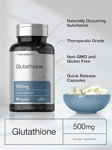 Suplemento de Glutationa 500mg | 60 Cápsulas | Não-OGM | Marca Horbäach - Horbäach