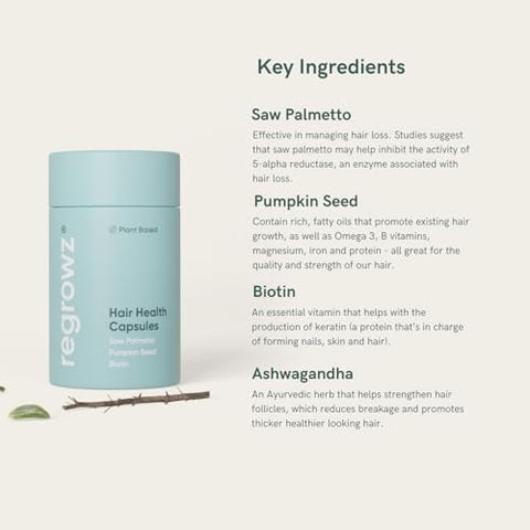Suplemento Capilar de Biotina de Alta Potência – 60 Cápsulas – Vitaminas para o Crescimento do Cabelo Masculino - Regrowz