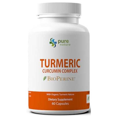 PureNature Plus - PureNature Cúrcuma Curcumina com BioPerine – Turmeric Natureza – 60 cápsulas – 100% natural e potente antioxidante
