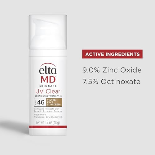 EltaMD UV Clear Deep Tint Protetor Solar Facial, FPS 46 com Óxido de Zinco, Livre de Óleo, Para Pele Sensível, Pele Propensa a Acne, Leve, Recomendado por Dermatologistas