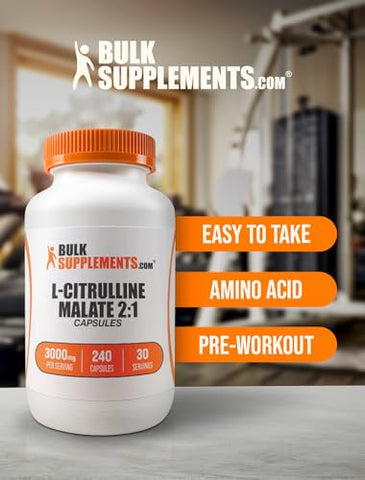 Suplemento de L-Citrulina Malato em Cápsulas BulkSupplements.com – L-Citrulina DL-Malato 2:1, Suplemento de Citrulina Malato – Livre de Glúten, 8 Cápsulas por Porção, 240 Cápsulas (Pacote de 1)