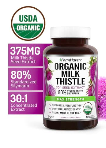 Cápsulas de Cardo Mariano Orgânico USDA | Extrato de Semente Concentrado 30X | - FarmHaven
