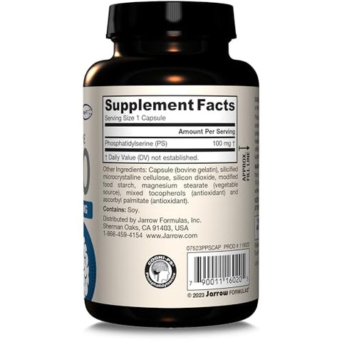 PS100 Fosfatidilserina 100 mg, Suporte para Saúde Cerebral e Cognição, 120 Cápsulas, Até 120 Dias de Fornecimento - Jarrow Formulas