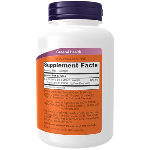 NOW Foods - NOW Supplements, Propolis 2,000 (Própolis de Abelha), Extrato 5:1, Produto Natural de Abelha, 90 Softgels
