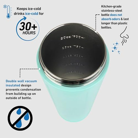 Garrafa Agitadora em Aço Inoxidável | 36oz, Menta | Mantém-se Gelada por 30 Horas | Copo Isolado com Agitador de Rosca | Copo Agitador sem Odor para Shakes de Proteína, Água - Ice Shaker