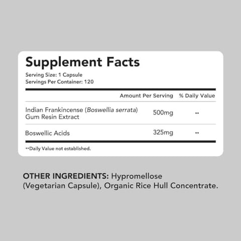 Extrato de Boswellia Serrata. 500mg 120 Cápsulas Vegetais. 65%% Ácidos Boswélicos com AKBA. Incenso Indiano para Suporte à Saúde das Articulações. Embalagem Pode Variar - AMANDEAN