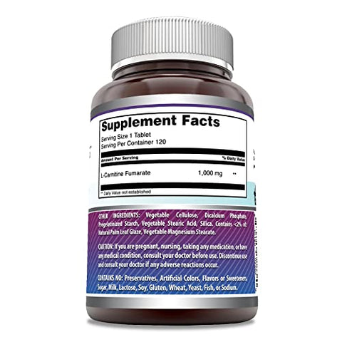 Amazing Nutrition - Amazing Formulas L-Carnitine | 1000 mg por Porção | 120 Comprimidos | Livre de Transgênicos | Sem Glúten | Fabricado nos EUA