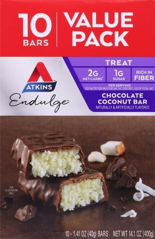 VEMAX - Barra de Chocolate e Coco Endulge, Sobremesa Favorita, Rico em Fibras, 1g Açúcar, 10 unidades