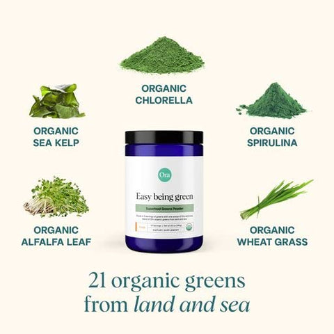 Greens Powder – Energético e Desintoxicante Vegano, Sem Glúten, Orgânico | Antioxidantes | Bebida de Super Verdes - Ora Organic