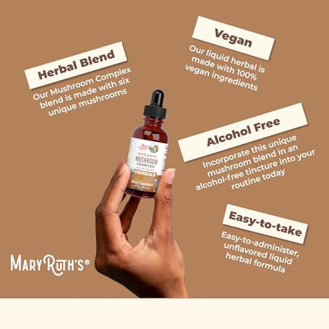 MaryRuth Organics - MaryRuth’s | Complexo de Cogumelos Orgânicos USDA | Gotas Líquidas Herbais | Suplemento de Cogumelos | Cabeça de Leão | Cogumelo Reishi | Cogumelos Shiitake | Não-OGM | Vegano | Livre de Álcool