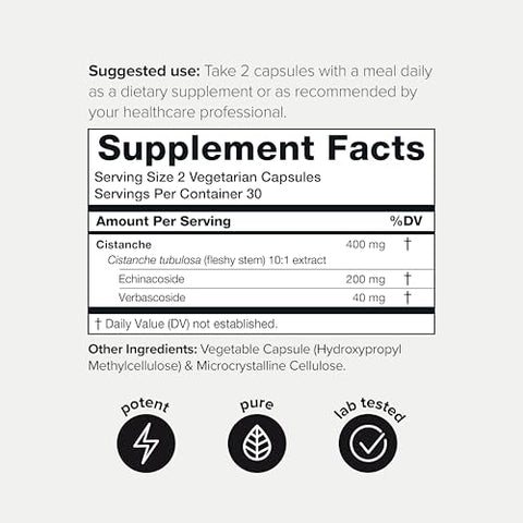 Cistanche Tubulosa – Suplemento Puro de Cistanche para Homens – 10x Altamente Concentrado com 50% de Echinacoside e 10% de Verbascoside – Resistência Força Recuperação Humor – 4000mg – 10g - Toniiq