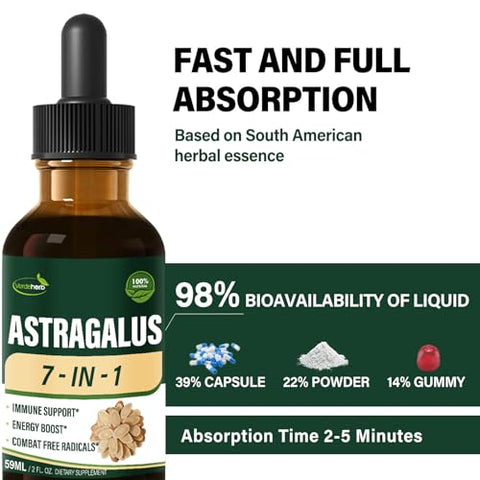 Verdeherb - Astragalus Herbal Supplement: Desbloqueie seu Potencial de Saúde com Nossa Fórmula 7 em 1, Não-OGM, Vegano, Gotas Livres de Álcool, Desenvolvidas para Suporte Imunológico e Energia Positiva, 60 ml