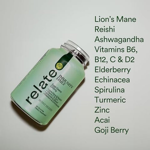 relate - Relate Immunity Daily Gummies – Super Greens, Lion’s Mane | Reforço Imunológico em Gomas – Verdes Super, Cogumelo do Leão | 60 g