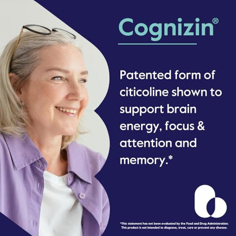 Cognizin 500mg (60 Cápsulas Vegetarianas) – Estudo Clínico de Choline Premium Nootrópico – Sem Estearatos – Vegano – Não Transgênico – Sem Glúten – Citicolina – Suplementos para o Cérebro - BESTVITE