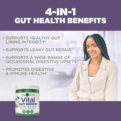 Renovação Vital do Intestino em Pó para Reparo do Intestino Permeável com L-Glutamina, Malva e Raiz de Gengibre, Raiz de Alcaçuz DGL e Aloe Vera Orgânica, L Glutamina 6000mg – Produto Vital Planet - Vital Planet