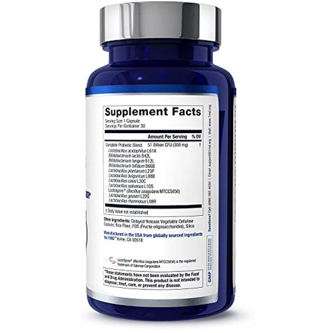 1MD Nutrition - 1MD Complete Probiotics Platinum | Suporte à Saúde Digestiva | com Prebióticos Nutritivos, 51 Bilhões de UFC Vivos, 11 Cepas, Sem Laticínios | 30 Cápsulas Vegetais (2-Pack)