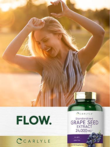 Extrato de Semente de Uva 24.000 mg Equivalente 240 Cápsulas | Extrato Padronizado de Máxima Potência | Livre de Transgênicos, Sem Glúten - Carlyle
