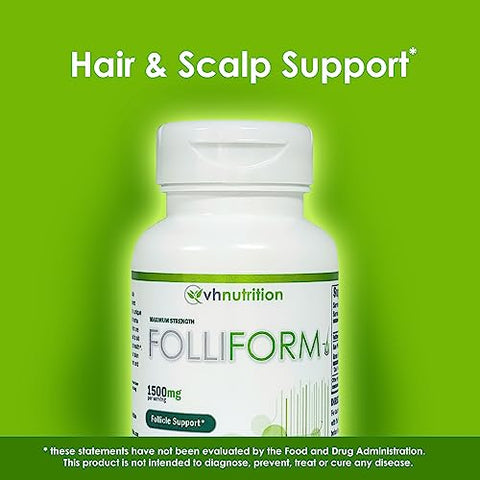 FOLLIFORM | Bloqueador de DHT para Homens e Mulheres | Fórmula de 1500mg de Saw Palmetto, Pygeum e Raiz de Nettle | Suporta o Crescimento Saudável dos Cabelos e a Saúde do Couro Cabeludo | 60 Cápsulas - VH Nutrition