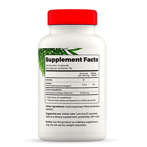 Suplemento de Colágeno Hidrolisado Full Life – Cápsulas de Colágeno Bovino para Mulheres e Homens – Cápsulas de Colágeno Kosher, Livres de Glúten – 90 Cápsulas Vegetais 2.500mg
