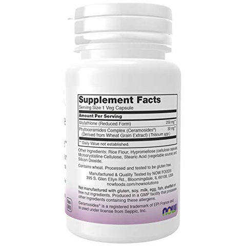 Solutions, Clareador de Pele com Glutationa e Ceramosides®, Hidratante e Iluminador, 30 Cápsulas Vegetais - NOW Foods