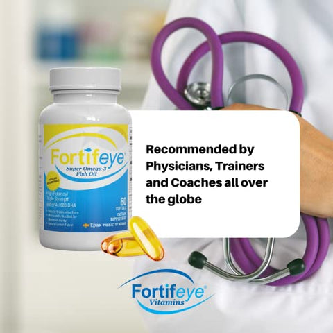 Fortifeye Vitamins - Super Ômega-3 Óleo de Peixe | 1600 mg Ômega 3 | com EPA e DHA | Sabor Natural de Limão 60 Porções | Marca Super Ômega-3