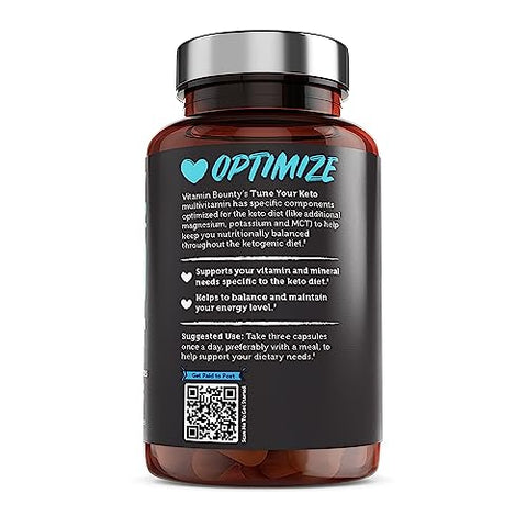 Tune Your Keto Multivitamin – Suporte Nutricional Específico para Keto com Magnésio, Potássio e MCT para Energia, Alívio de Cãibras e Otimização de Nutrientes – 90 Cápsulas - Vitamin Bounty