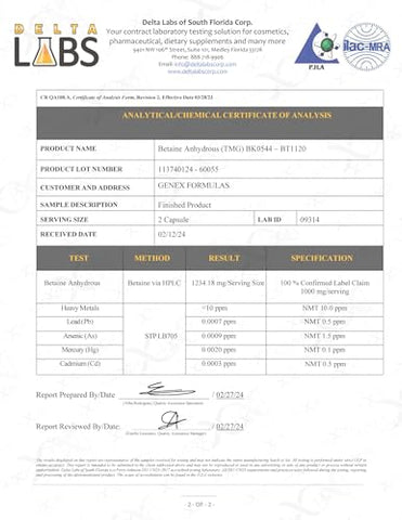Genex Formulas - GENEX 1000mg TMG – 120 Cápsulas – Betaina Anidra Trimetilglicina 1000mg – Suplemento para o Fígado – Níveis Saudáveis de Homocisteína – Livre de Glúten