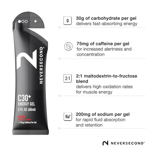 NeverSecond - Neversecond C30 Energy Gel Cafeína – Performance Nutrition | Energia e Desempenho para Atletas | 30g