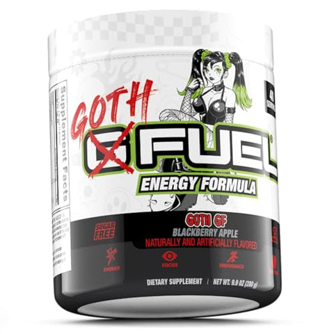 Goth GF Pó Energético, Sem Açúcar, Suplemento de Foco com Cafeína Limpa, Mistura para Água, Sabor de BlackBerry Apple, Aminoácidos de Foco, Mistura de Vitaminas Antioxidantes, 280g, 40 Porções - G Fuel
