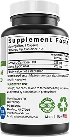 Acetyl L-Carnitine Alpha Lipoic Acid (ALA ALC) 750 mg – 120 Cápsulas | Potencialize sua saúde com o Brieofood - Brieofood