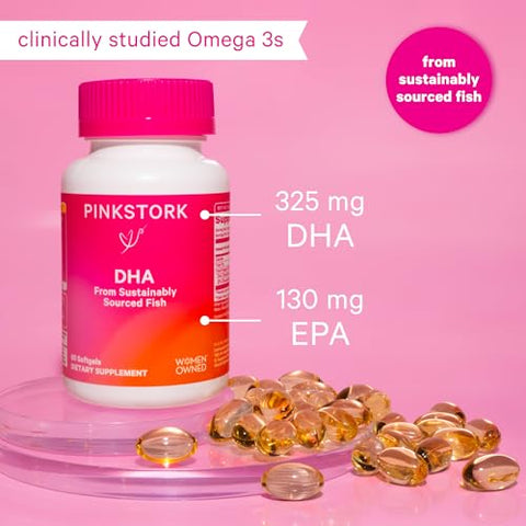 Prenatal DHA – Ômega 3 de 540 mg em Cápsulas Softgel para Saúde Cognitiva e Desenvolvimento Fetal – 60 Cápsulas - Pink Stork