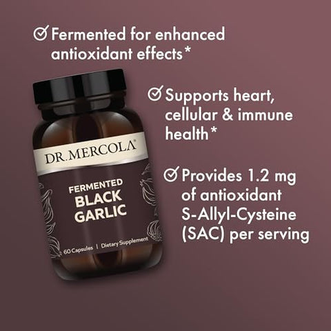 Alho Preto Fermentado, 30 Porções (60 Cápsulas), Suplemento Alimentar, Suporte à Saúde Imunológica e Pressão Arterial, Não Transgênico - Dr. Mercola