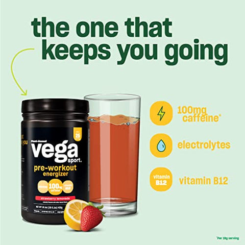 Sport Energizante Pré-Treino, Limonada de Morango – Pó Pré-Treino para Mulheres | Vega Sport Energizante Pré-Treino, Sabor Limonada de Morango – Pó Pré-Treino para Mulheres - Vega