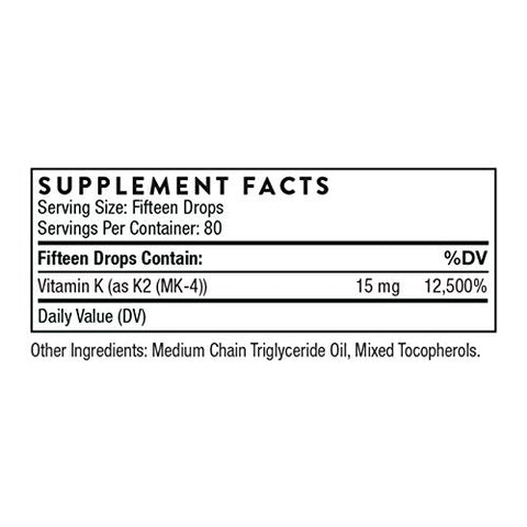 Vitamina K2 Líquida (1 mg por Gota) – Suplemento Concentrado de Vitamina K2 para Suporte Cardíaco e Ósseo – 30 ml - THORNE