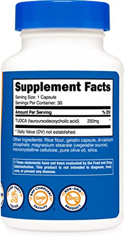 Tudca 250mg – 30 Cápsulas (Ácido Tauroursodeoxicólico) – Livre de Glúten, Não-OGM - Nutricost