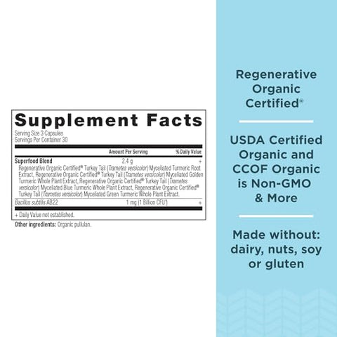 Cápsulas de Cúrcuma Certificadas Regenerativas Orgânicas, Uso Diário, Suplemento para Articulações e Suporte à Inflamação, Livre de Glúten, Amigável à Dieta Paleo e Keto, 90 Unidades - Ancient Nutrition